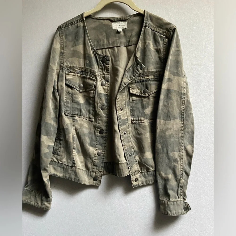 Lucky Brand Camo Snap Button Utility Jacket Green Lightweight XS